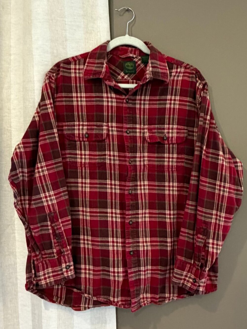 Timberland Men's Red & Brown Flannel Button Up Long Sleeve Western, Size Large